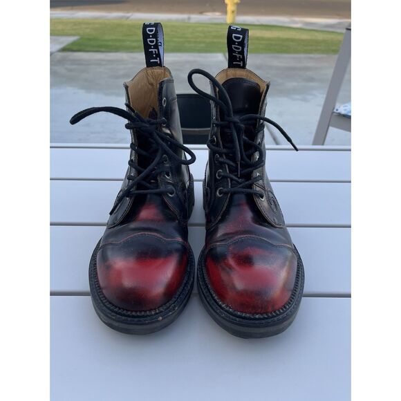 John Fluevog Derby Swirl Boot (6eye) Size 8.5 Women- Burgundy Rub Off - Picture 2 of 13